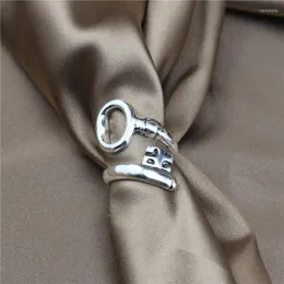 Clusterringe ANSLOW Marke Großhandel Mode Retro Silber Überzogene Schlüsselform Öffnung Größe Fingerring Für Frauen Femme Weihnachtsgeschenk LOW0088AR
