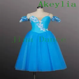Roupa de palco Lake Blue Green vestido romântico feminino Giselle Cinderela longo personalizado Festival de Flores Rosa Camponês Tutu Vestido Romântico fo193A