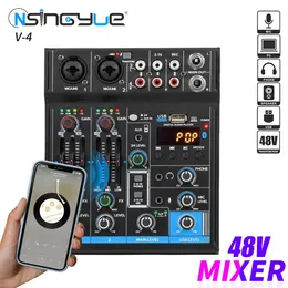 Mixer 4 Channel Mini USB Mixer Sound Card Audio Buller Reduction Console Computer Recording Singing With Bluetooth 48V Phantom Power