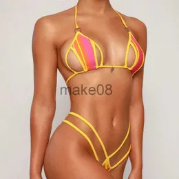 Stroje kąpielowe damskie Sexy Halter Hollow Out mikrobikini 2023 nowych kobiet strój kąpielowy Neon stroje kąpielowe kobiety lato Backless zasznurować bikini strój kąpielowy J230704