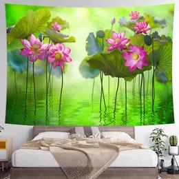 Tapisserier Lotus Flower Tapestry Abstrakt Akvarell Floral Tapelestries vardagsrum sovrum vägg hängande trasa för heminredning väggfilt