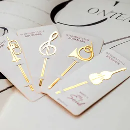 Bookmark 40 pcsLot Instrument style bookmarks Music note book mark Gold plated clip Office tool School supplies marcador de livros F145 230704