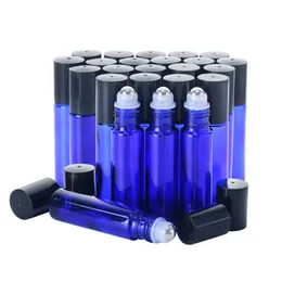 24 st förpackning 10 ml glas parfymflaskor grossist blå och brun färg rullboll påfyllningsbar flaska eterisk olja