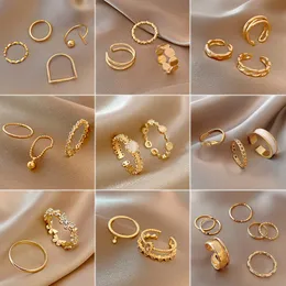 5 st/set guldfärg geometri öppna justerbara ringar för kvinnor Elegant delikat fingerring bröllop smycken gåva partihandel