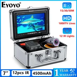 Fish Finder Eyoyo EF07 Fish Finder Kit 7" färgskärm Undervattens 12st IR fiskekamera 15M 30M 50M Kabel Aluminium Bärväska Vattentät HKD230703