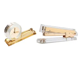 Staplers Acrylic Stapler Stapler Adaiter Binding Attomes School Schools Mini Desk Clock حامل الهاتف المحمول 230703