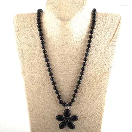 Pendant Necklaces MOODPC Fashion Bohemian Tribal Jewelry Stripe Natural Stone Long Knotted Flower D