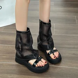 Stövlar Lucyever Hollow Out Platform Ankel Kvinnor Tjock Botten Hög topp Sandaler för kvinna Goth Clip Toe Summer Booties Kvinna 230703