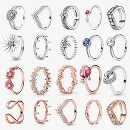 Nuovi anelli di nozze color argento S925 per le donne Trendy Daisy Crown Ring DIY fit Pandora gioielli firmati Fiore popolare Accessori moda fortunati