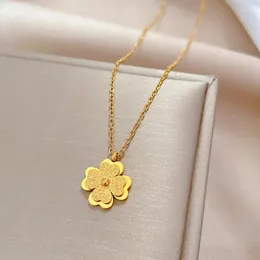 ペンダントネックレス LUCKY99 ファッションチタン鋼四つ葉のクローバーの花シンプルな炉ゴールドメッキネックレス女性エレガントなパーティージュエリー