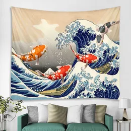 Tapissries Japanese Mount Fuji Wall Hanging Tapestry Japan Print Tapestry Big Wave Hang Home Decor