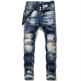 2021 Jeans firmati da uomo Distressed Ripped Biker Slim Fit Denim da moto per tute da uomo Fashion Pantaloni da uomo pour hommes1946