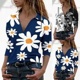 Casual Kleider Frauen Drucken Langarm Hemd Bluse Revers V Sommer Neckholder Kleid Für Waster Rüschen