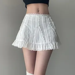 Stylowa koronkowa patchworkowa kokardka śliczna mini spódniczka w kształcie litery A Fairycore estetyczne szorty spódnice styl preppy kawaii kokietka