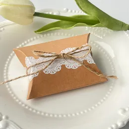 Geschenkpapier, 10/25 Stück, Spitzen-Kissenboxen aus Kraftpapier mit Bindfaden für Hochzeitszubehör