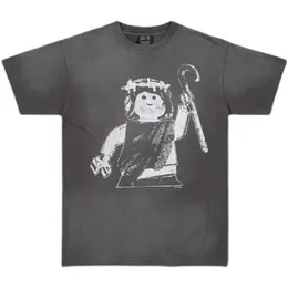 T-shirts för män Saint Michael Puppet Figurine Print Vintage kortärmad mode T-shirt med lös rund hals