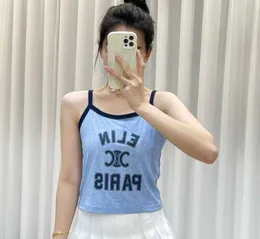 Wang Can's Same Style CE Letter Printing Strap Women's 2023 Summer Versatile Short Fit Contrast Tank Top Tidal flow design 63ess