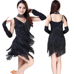 New Arrival sukienka do tańca latynoskiego szelki Tassel kostiumy sceniczne Latin Dance Practice Competition cekiny Clothing300K