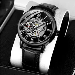 Wristwatches Forsining 3d Design Hollow Engraving Gold Case Leather Strap Skeleton Mechanical es Men Luxury Classic Heren Horloge 0703