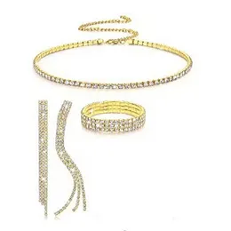 Europäische und amerikanische All-Match-Halskette, Schmuck, voller Diamanten, Krallenkette, Armband, Ohrringe, Halskette, Strass, dreiteiliger Anzug