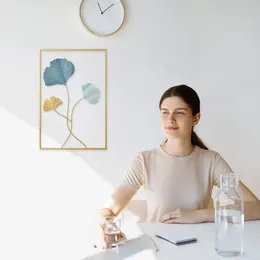 Tende Decorazioni per la casa nordica Decorazioni per appendere a parete in rame Decorazioni per pareti in foglia di ginkgo dorata quadrata in metallo Decorazione sporgenze decorative per pareti