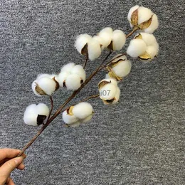 Flores de algodón secas artificiales Rama de flor blanca para la decoración del banquete de boda Flor falsa Decoración de flores para el hogar Hojas de eucalipto L230620