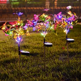 LED LED Solar Lights في الهواء الطلق مقاوم للماء الفراشة مصباح زهرة فيلا حديقة المناظر الطبيعية الديكور العشب إدراج زهرة RGB LIGH