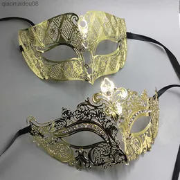 Luxo metal filigrana strass veneziano máscara de festa baile de máscaras casal amantes evento de natal máscara de casamento lote l230704