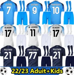 2022 2023 Napoli camisetas de fútbol MARADONA LOZANO KVARATSKHELIA 22 23 SSC Nápoles MAGLIA ANGUISSA OSIMHEN Hombres Niños Kit calcetines conjunto completo Diseño de flujo de marea 628ess