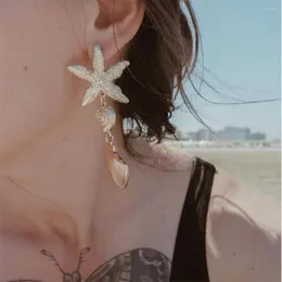 Stud Earrings Fashion Summer Hundreds Starfish Women Vacation Style Asymmetric Texture Metal Shell Earring Party Jewelry Gift