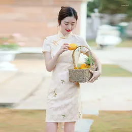 Abbigliamento etnico Donne eleganti Qipao moderno Mini Vestido Abito tradizionale cinese Costume Abiti floreali cheongsam con stampa in pizzo