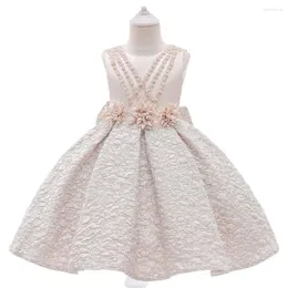 Girl Dresses Princess Lace Flower Girl Dress Baby Kids Christmas Wedding Birthday Party Sleeveless Pearls costume con abito da ballo di prua