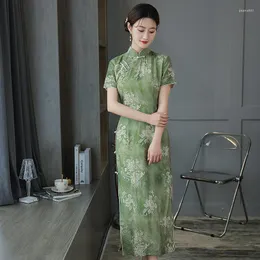 Vestuário étnico feminino Trajes tradicionais chineses Cheongsam Vestidos de noiva Verde Verão Manga curta Magro