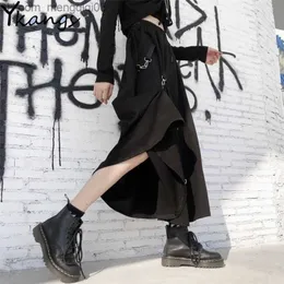 Röcke Harajuku Punk-Stil Röcke Frauen Hohe Taille Spleißschnalle Unregelmäßiger Gothic-Rock Schwarz Mode Streetwear Frei einstellbar Z230706