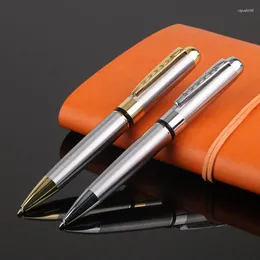 Penna a sfera rotante in acciaio inossidabile di alta qualità in metallo di marca di lusso per il regalo di scrittura di calligrafia per l'uso in ufficio