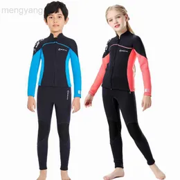 Wetsuits Drysuits 2.5mm Neoprene Wetsuit Kids Youth Thick Thermal Swimsuits Surfing Full Diving Suit Children Scuba Wet Suits Two Pieces Set HKD230704