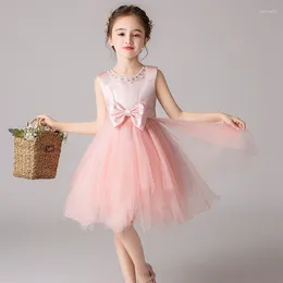 Odzież etniczna Flower Girl Birthday Party Ball Bow Udekoruj suknię ślubną White Pink Princess Formalna Eucharystia