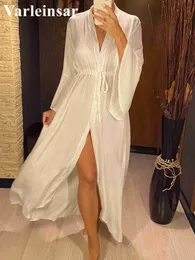 Maillots de bain pour femmes Maillots de bain pour femmes Sexy Beach Long Maxi Dress Femmes Cover Up Tunic Pareo White V Neck Robe Bikini wear V2623 Z230704