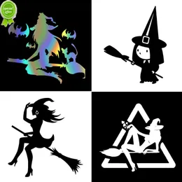 Diy Halloween Witch Flying On Broom Car Stickers Window Decor Witch Decal Vinyl Art Car Body Waterproof Auto Sticker