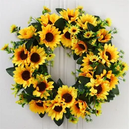Dekoracyjne kwiaty ślubne sztuczny wieniec słonecznikowy strona główna sztuczny kwiat girlanda rattanowe drzwi ogrodowe wystrój stołu letni dom wiejski