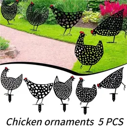 Decorative Objects Figurines 5PCS Chicken Decorations Hollow Acrylic Farm Animal Hen Stakes Ornaments for Easter Home Outdoor Yard Garden Lawn Floor Decor 230704