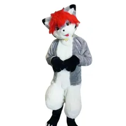 Lång päls Husky Dog Fox Maskot Kostym Fursuit Halloween Sui Party