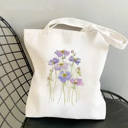 Einkaufstaschen Frauen Shopper Tasche Blau Vergiss Mich Gedruckt Blumen Leinwand Mädchen Harajuku Handtasche Tote Schulter Dame