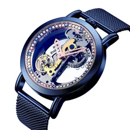 Relógios de pulso Shenhua luxo diamante tourbillon esqueleto feminino es moda real transparente automático senhoras mecânicas pulso 0703