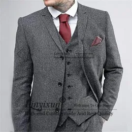 Ternos masculinos inverno lã tweed masculino noivo casamento formatura smoking 3 peças jaqueta colete calça conjunto formal negócios masculino blazer traje homme