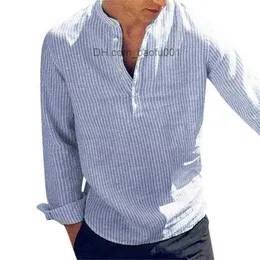 Camisas casuais masculinas Helisopus algodão manga longa camisas masculinas primavera outono listrada slim fit camisa gola alta roupas masculinas plus size 5XL Z230705
