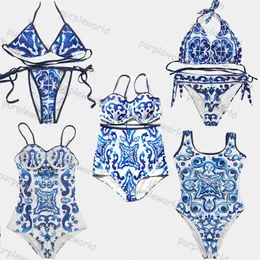 Womens Swimwear Blue White Porcelain Jacquard Bikini Set Classic Luxury Designer Suity Suit 279p