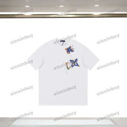 xinxinbuy erkekler tasarımcı tee tişört 23ss grafiti kelebek baskı kısa kollu pamuk kadınlar beyaz siyah mavi xs-2xl