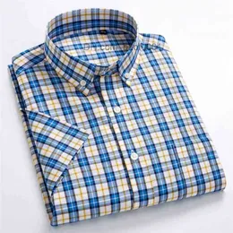 Camisas casuais masculinas MACROSEA verão manga curta camisas xadrez moda masculina negócios formal casual 100% algodão ajuste fino plus size S-8XL Z230707
