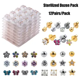 Anillos de botón de campana de ombligo 12 pares Paquete de docenas esterilizadas Oro Color plata Oreja Cartílago Tragus Piercing Stud Pendiente Colores mezclados Forma Estrella Corazón Perla 230703